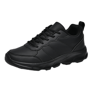 Chaussures de course d'hiver pour femmes XC à lacets, entièrement noires, vente en gros, légères, avec empeigne en cuir PU, doublure en mesh, semelle intérieure en EVA, tendance mode - Product Image 1