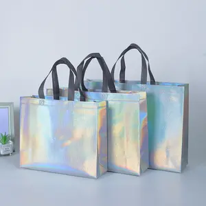 Fabrikgroßhandel gemischte Farben Einkaufstaschen mit individuellem Logo hochwertige wiederverwendbare holografische Vliesstoff-Tote-Taschen
