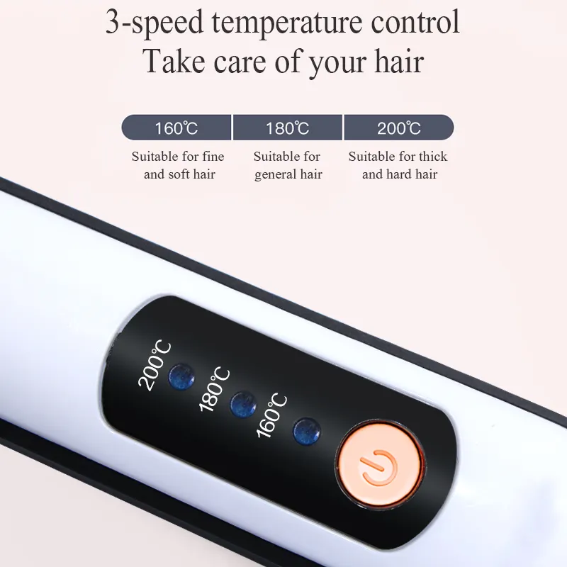2 in1温度制御ワイヤレスストレートヘアクリップセラミック電気スプリントUSB充電ヘアストレートナーカーラー