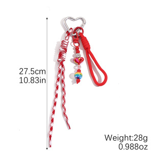 En <span class=keywords><strong>gros</strong></span>, Porte-clés Y2K coloré en corde perlée, Breloque de sac en forme de cœur avec mousqueton, Lanière tressée faite main - Product Image 5