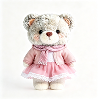 Ours en peluche gris bouclé style mignon avec jupe à bordure dentelle, tenue personnalisable, jouet en peluche super doux avec logo sur mesure