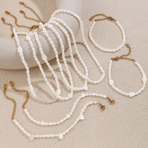 Freshwater Pearl Beaded Necklace And <b>Bracelet</b> <b>Set</b> Heart Shape Irregular Women's Everyday Wear Stainless Steel 18K Gold Plated - Product Image 1