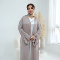 Nouvelle Abaya Islamique 2026 pour Femme, Robe Musulmane Couleur Unie avec Manches en Dentelle, Cardigan Modeste Ouvert Style Dubaï pour l'Été