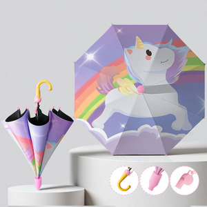 Parapluie pour enfants en polyester à 8 baleines, imperméable, motif dessin animé, pour le soleil et la pluie, avec sifflet et poignée en forme de cornet, idéal pour la maternelle - Product Image 5