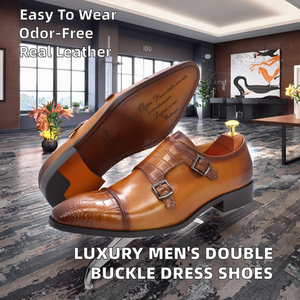 รองเท้าหนังผู้ชายแบบสวม ดีไซน์หรูหรา สายรัดคู่แบบ Monk Strap คุณภาพสูง ทำมือ หนังแท้ เหมาะสำหรับใส่ทำงาน ธุรกิจ งานแต่งงาน ฤดูใบไม้ผลิ ป้องกันกลิ่น - Product Image 2