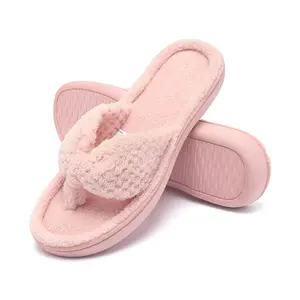 Femmes bout ouvert confortable mousse à mémoire Spa string tongs maison intérieur pantoufles peluche quadrillage velours doublure intérieur toboggan chaussures