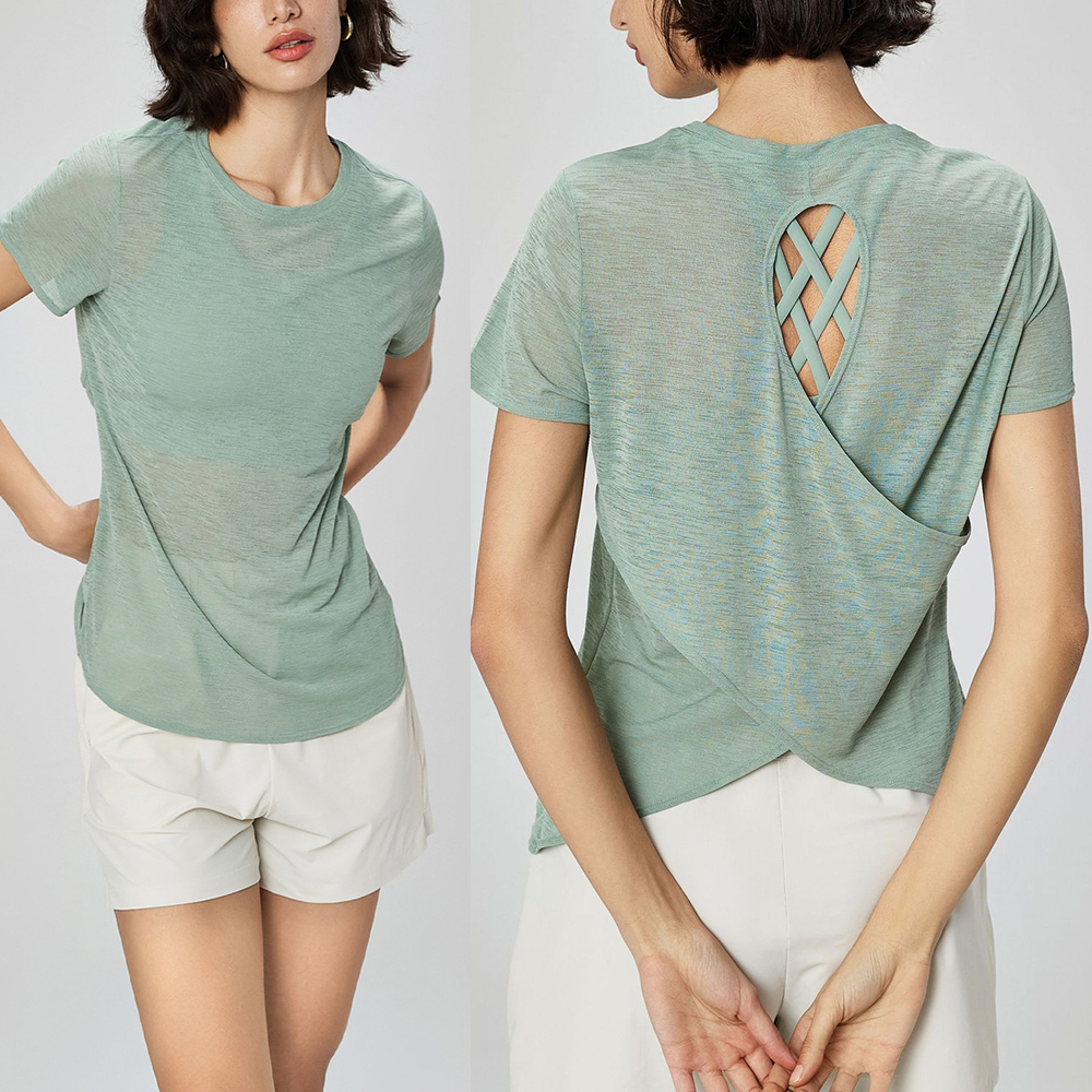 Summer Light Breathable Yoga T-shirt Hollowed Out Beautiful Back Sports Top Women's Yoga Suit Round Neck Fitness Short Sleeved