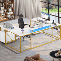 AJUNION Bureau de jeu en forme de U avec éclairage LED polyvalent Ports de charge Table d'ordinateur avec rangement réglable pour espace de travail