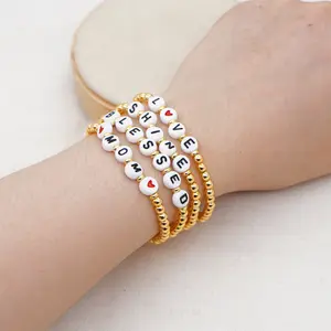 2020 new metal small gold beads with letter spacer beads elastic bracelet custom alphabet word bracelet