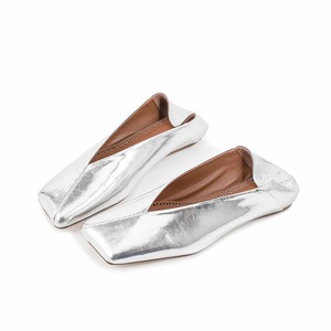 Classy Silver PU Women Autumn/Spring/Summer Slip-On Boat Shoes Fashion Square Toe Ballet <b>Flats</b> Cushioned Comfort - Product Image 1