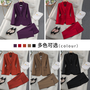 Women's Single <b>Button</b> Slim Fit <b>Suit</b> Set Polyester Worsted Anti-Wrinkle Formal Autumn Long Sleeve Workwear - Product Image 2