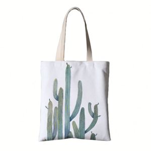 Bolsa de Mano Personalizada de Lona RPET Lavable de 8 oz, Bolsa Ecológica Reutilizable con Diseño de Cactus - Product Image 3