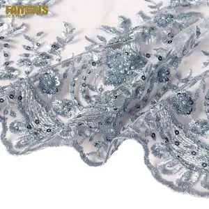 ShaoXing Textile Silver tulle beaded embroidered knitted lace fabric with shiny sequins for bra making