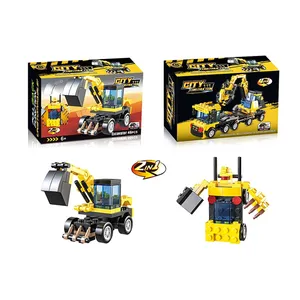 New Style 2 in 1 ABS City Construction Building Block Deformable Engineering Pull Back Excavator Toy for Hands-On Ability