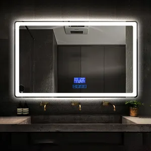 Espejo Led de pared moderno para baño, Interruptor táctil inteligente antiniebla con pantalla de tiempo de temperatura