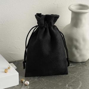 Ulikeke Black Velvet Suede Packaging <b>Drawstring</b> Jewelry Pouch <b>Bag</b> with Custom Logo - Product Image 4