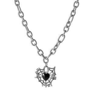 الهيب هوب القوطي قلادة Y2K المجوهرات الأسود العنكبوت شبكة القلب قلادة قلادة - Product Image 1