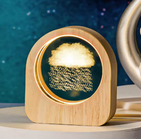 Boule photo 3D en cristal avec lumière LED, base en bois, lampe de table moderne écologique, coffret cadeau, décoration de table pour salon