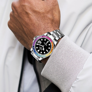 Montre mécanique automatique de luxe PINDU pour homme, lunette arc-en-ciel avec calendrier, bracelet en acier inoxydable, lumineuse, haute qualité, 20 mm, élégante - Product Image 4
