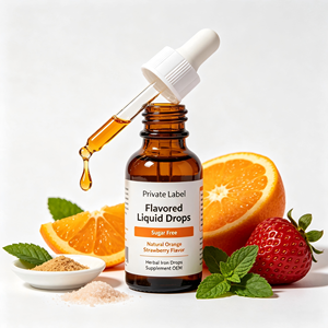 Gouttes liquides aromatisées sans sucre à marque privée, saveur naturelle orange et fraise, supplément de fer à base de plantes, OEM - Product Image 1