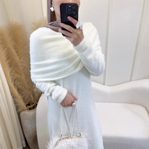 Khiêm tốn Thổ Nhĩ Kỳ dài áo len màu rắn mỏng maxi abaya DRESS Set với cùng một Chất liệu khăn hai mảnh Dresses sets đối với phụ nữ l564 - Product Image 1