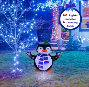 <span class=keywords><strong>Décoration</strong></span> <span class=keywords><strong>de</strong></span> Noël d'extérieur Pinguin Bleu Blanc Chaud avec 60 Lumières, Conception Pliable pour Porche, Cour et Jardin - Product Image 5