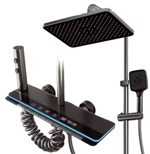 Ensemble <span class=keywords><strong>de</strong></span> douche piano <span class=keywords><strong>de</strong></span> luxe moderne à effet <span class=keywords><strong>pluie</strong></span>, thermostatique, triple commande, avec fonction pause, <span class=keywords><strong>jet</strong></span> doux et <span class=keywords><strong>jet</strong></span> <span class=keywords><strong>de</strong></span> massage, finition polie, pour salle <span class=keywords><strong>de</strong></span> bain - Product Image 1