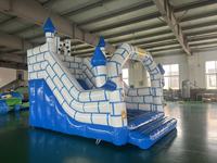 Château gonflable QIQU 0,55 mm en PVC pour usage commercial, idéal pour les fêtes d'enfants, location, toboggan 6x3,5 m, bleu et blanc