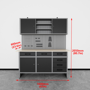 Armoire murale robuste JZD combinée avec panneau perforé et établi, idéale pour l'organisation des outils de <span class=keywords><strong>garage</strong></span> et des zones d'usine - Product Image 2