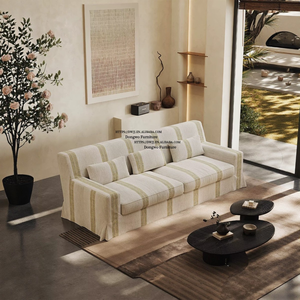Ghế sofa ba chỗ ngồi phong cách Bắc Âu Wabi Sabi, kiểu Mỹ đồng quê, chất liệu vải lanh sọc, có thể tháo rời hoàn toàn. - Product Image 2