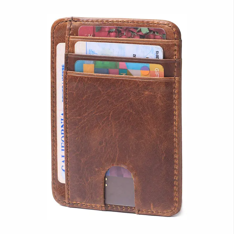 MU card holder Slim Genuine Leather Wallet RFID Front Pocket Wallet Minimalist Secure Thin Credit Card Holder