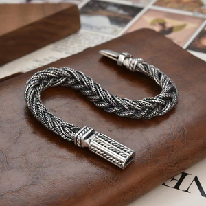 <span class=keywords><strong>Bracciale</strong></span> Intrecciato a Mano in Argento Sterling S925 da 10mm, Catena a <span class=keywords><strong>Volpe</strong></span> Vintage Punk Rock Hip Hop per Uomo, Idea Regalo - Product Image 3