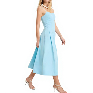 Nouvelle arrivée, robe midi légère à bretelles spaghetti personnalisée, dos smocké, plissée, coupe évasée, robe d'été pour femmes - Product Image 2