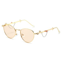 Lunettes de soleil rétro ovales en métal pour femmes, branches ornées de cristaux, protection UV400, élégantes, vente en gros, logo personnalisé