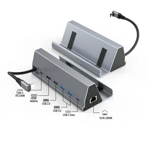 Kustom Usb C Docking Station 4 Port Usb 3.0 Hub Adapter 7 In 1 Tipe DC DVI LAN Pengisian Cepat Usb C Hub Steam Deck Dock