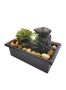 Tabletop Water Fountain with Japanese Stone Mill Design LED <b>Light</b> and Artificial <b>Plant</b> Decor Indoor Zen Waterfall Fountain - Product Image 3
