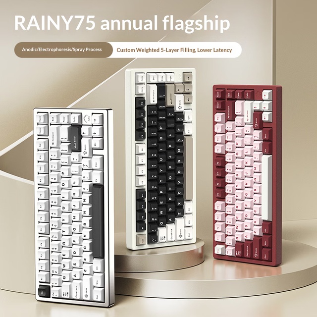 WOBKEY Rainy75 Pro Tri-Mode Mechanical Keyboard CNC 6063 Aluminum PCB Gasket Mount 7000mAh Battery Keyboard for Gaming