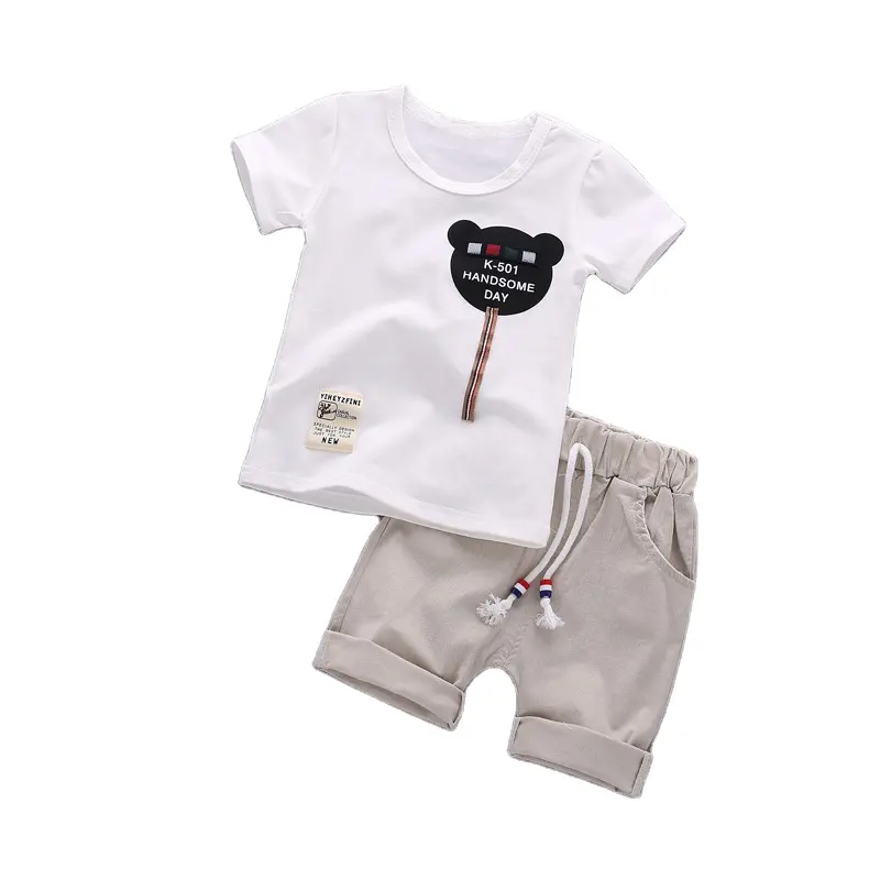 Kinder Sets Jongens O-hals T-Shirt En Broek Korte Broek Zomer Kleding Casual Beer Cartoon Pullover Katoenen Jongenskleding