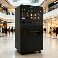 Distributeur automatique de café moulu frais, type « Bean to Cup », pour zone à fort trafic en centre commercial, écran tactile de 32 pouces, service libre 24h/24 sans surveillance
