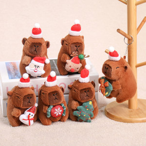Porte-clés en peluche Capybara de Noël mignon, jouet animal en peluche, pendentif porte-clés, poupée Capybara 3D Père Noël, mini breloque porte-clés, cadeau - Product Image 2