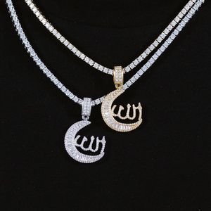 <span class=keywords><strong>Promoción</strong></span> Iced Out Bling Mujeres Joyería de moda Micro Pave 5A Cubic Zirconia 3mm Cadena DE <span class=keywords><strong>TENIS</strong></span> CZ Moon Allah Colgante Collar - Product Image 3