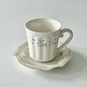 ASKDCP Estilo Francês Bonito Coelho Floral Handmade Máquina de Lavar Louça Segura 280ml Cerâmica Caneca De Café Da Tarde Chá Copo Sobremesa - Product Image 3