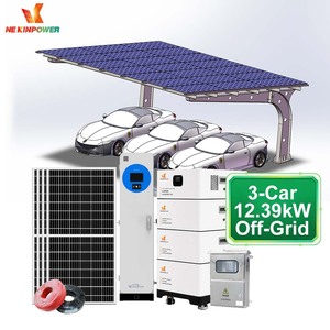 Système de carport solaire hors réseau pour 3 voitures, 12,39 kW, batterie 14 kWh, auvent de stationnement - Product Image 1