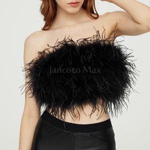 <span class=keywords><strong>Haut</strong></span> court sans manches en plumes d'autruche roses véritables pour femme - Product Image 3