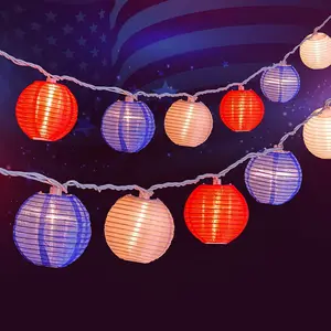 Led 4th Of July String Lights Red Blue White Independent Day Paper Lanterns Lights Holiday Outdoor Decoration String Lights