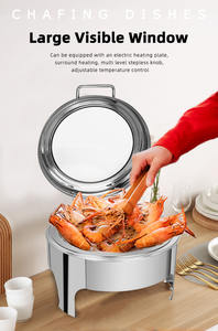 Round Hydraulic Stainless Steel Chafing <b>Dish</b> in <b>White</b> with 6L Capacity and Alcohol Heating for Hotel & Restaurant Supplies - Product Image 3