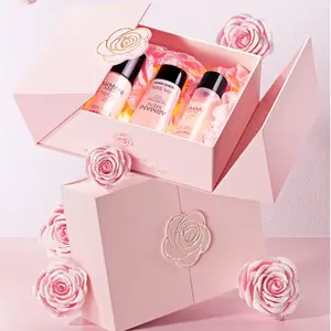 Lüks özel Logo pembe dudak parlatıcısı kozmetik ambalaj kutusu kağıt 100ml güzellik vücut yüz Serum şişesi takım hediye kutuları