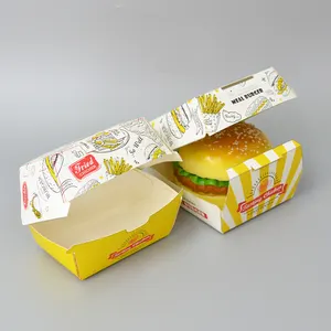 Özel baskılı geri dönüşümlü konteynerler ambalaj suşi kızarmış tavuk peynir kağıt Take Away gıda Burger Hamburger kutusu