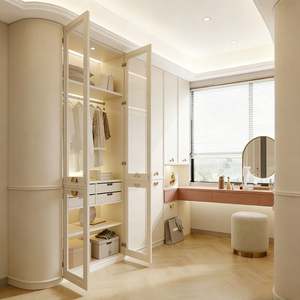 Armoire de rangement de chambre à coucher en bois massif BALOM, style crème personnalisé, avec étagères et tiroirs réglables - Product Image 3