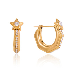 Boucles d'oreilles Star Huggie en acier inoxydable doré avec incrustation de cristaux, design géométrique, pour usage quotidien - Product Image 5